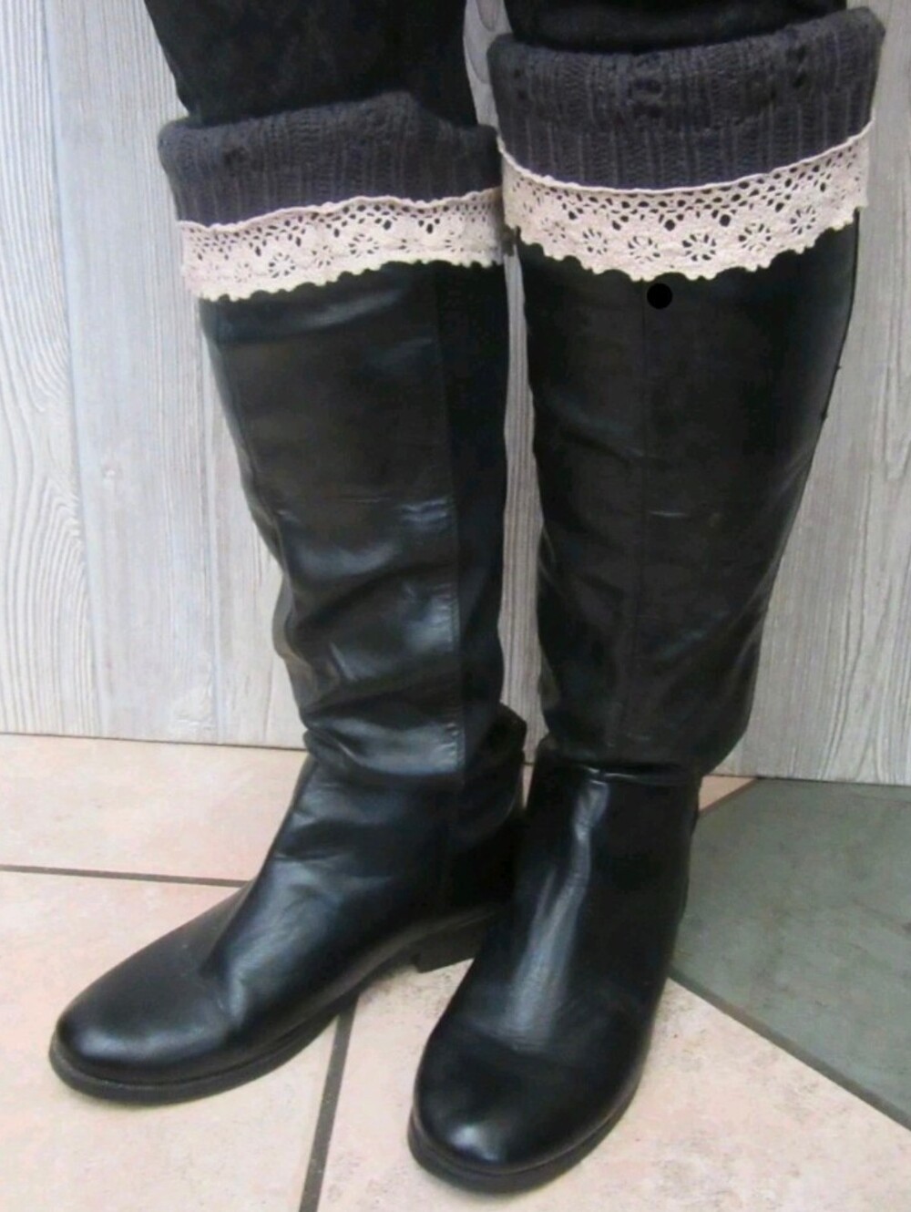 💢5 For$20 Black Knit Boot Socks Arm/Leg Warmers W/Cream Lace Trim Longer Sz OS - Picture 9 of 9